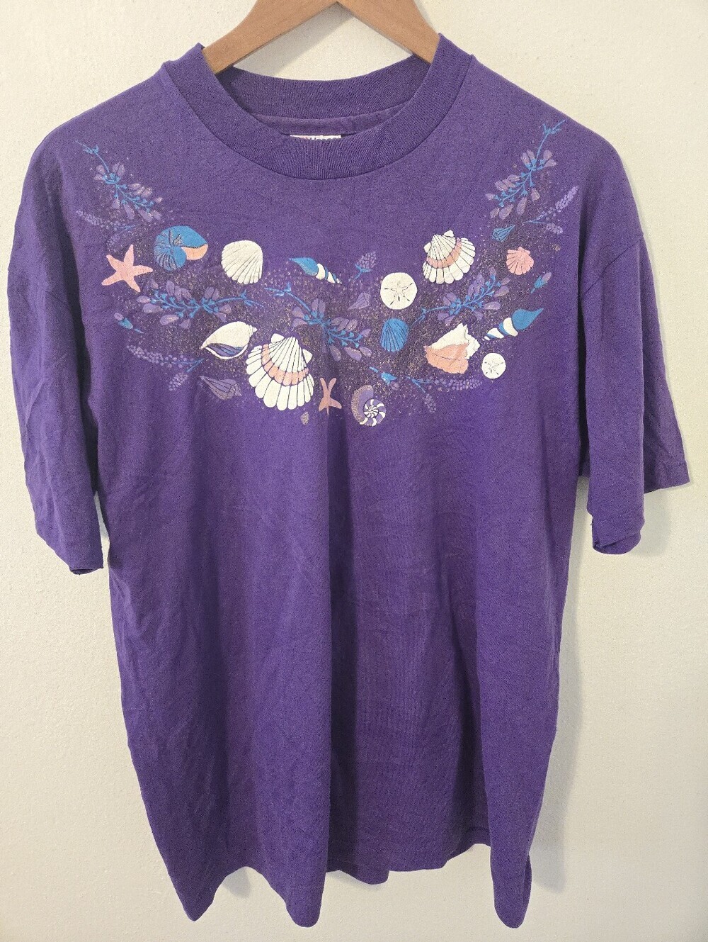Vintage Hanes T Shirt Womens XL Seashells Starfish Sand Dollars